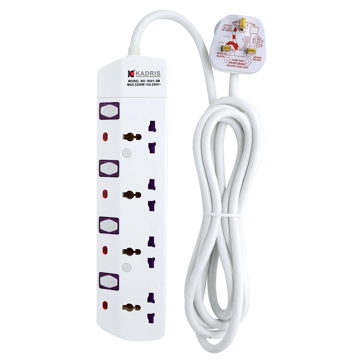 EX-1612 KADRIS 4 WAY EXTENSION SOCKET S541- 3 METER