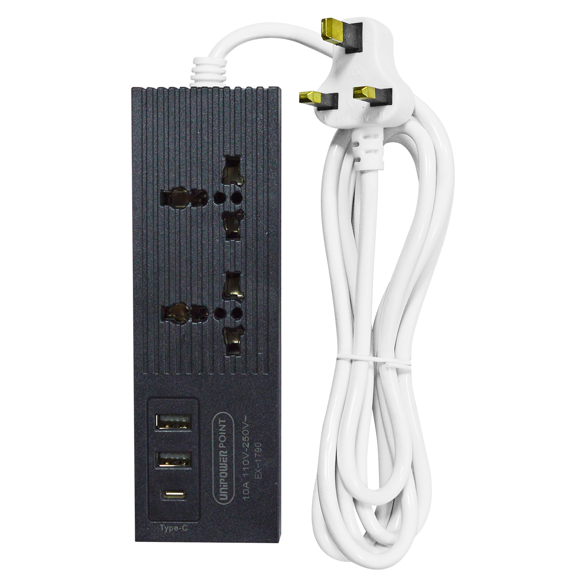 EX-1790 UNIPOWER 2 WAY EXTENSION SOCKET WITH 2 USB 1 C TYPE PORT 1.8 METER