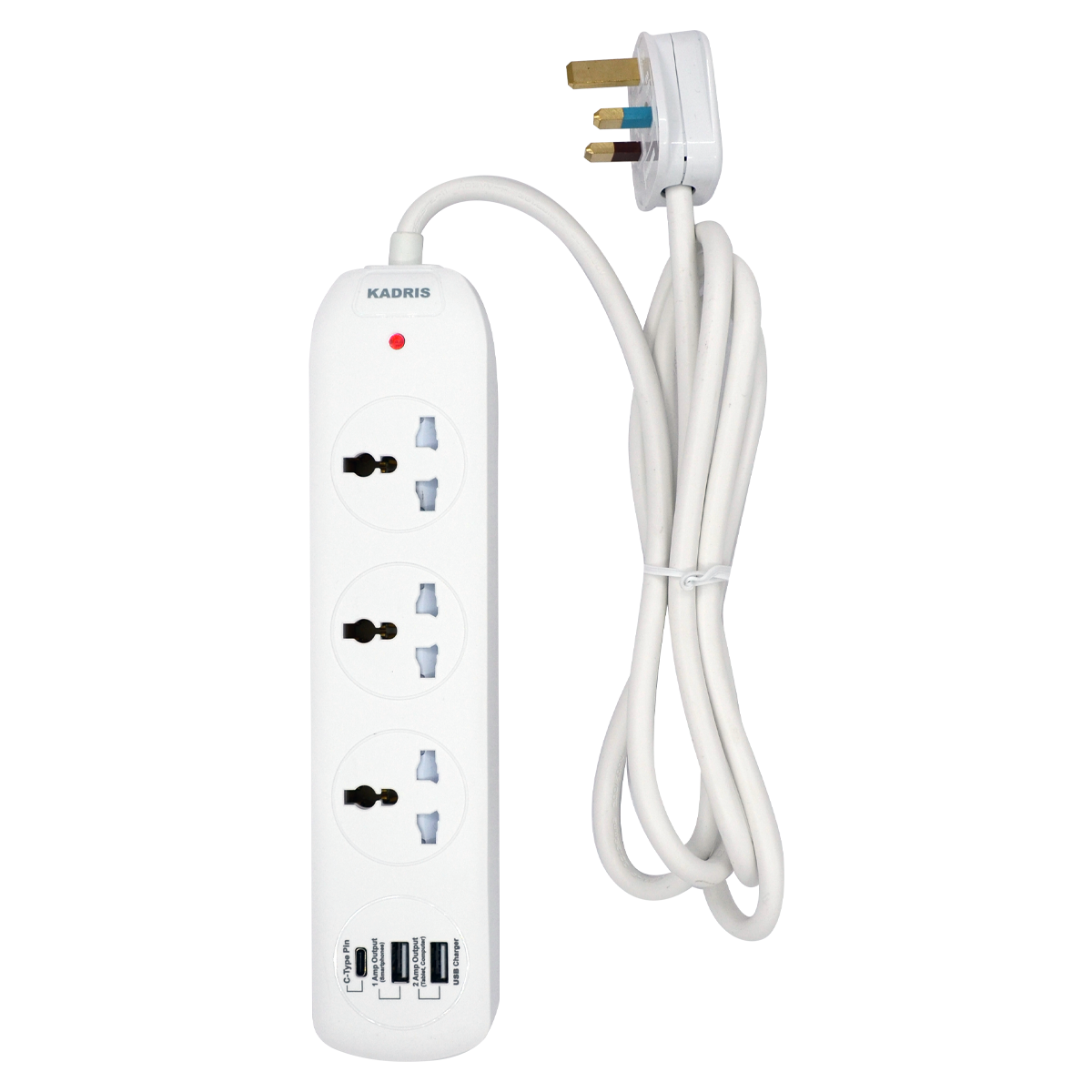 EX-1703 KADRIS 3 WAY EXTENSION SOCKET N3DS WITH 2 USB C TYPE- 4 METER